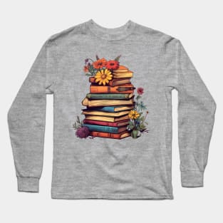 Flowery Stack Books Long Sleeve T-Shirt